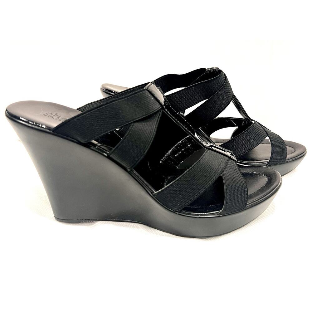 NWOT CHARLES By Charles David Black Wedge Heel Sandals - Chic, Sexy & Comfy!